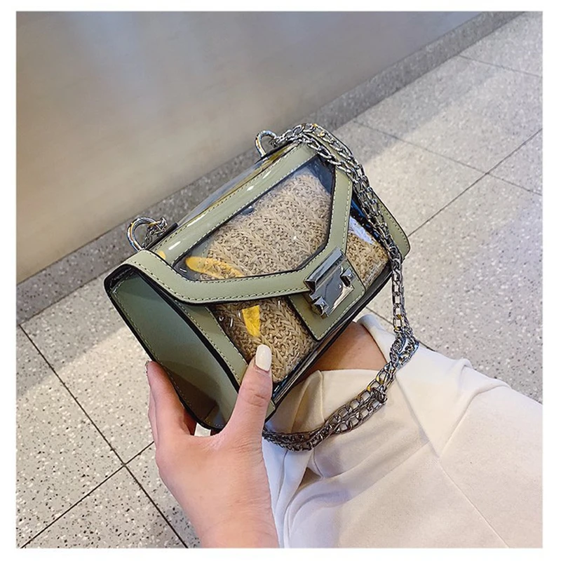 Прозрачная желеобразная сумка летняя Соломенная пляжная женская модная из