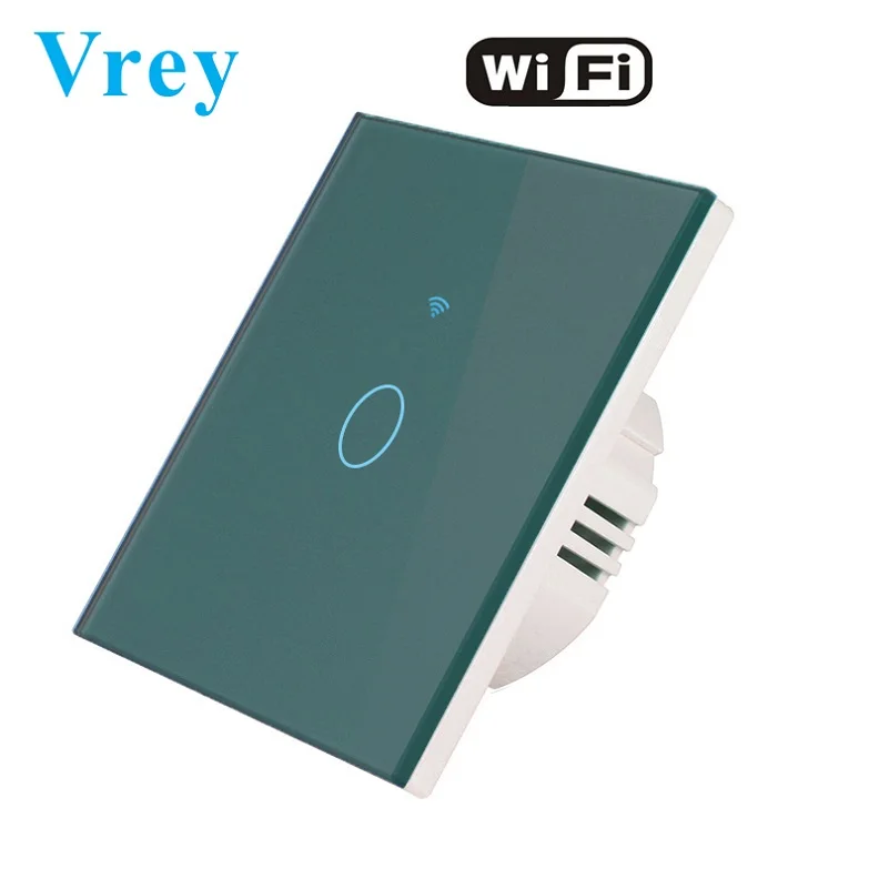 VR-WIFI-01 Green Врей Wi-Fi приложение Smart Touch переключатель, 110 V-240 v настенный светильник Сенсорный экран переключатель, с украшением в виде кристаллов Стекло переключатель Панель и поддерживаемые дистанционное управление - Цвет: VR-WIFI-01 Green