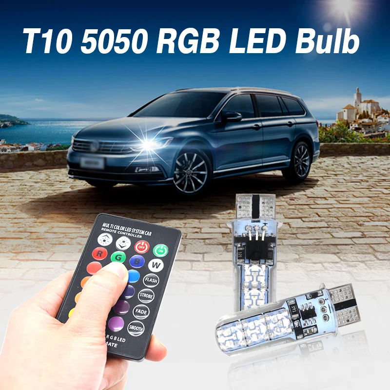 Автомобильные светодиодные лампы SKYJOYCE 2 шт./компл. 12 В T10 W5W 5050 светодиодов 6SMD RGB