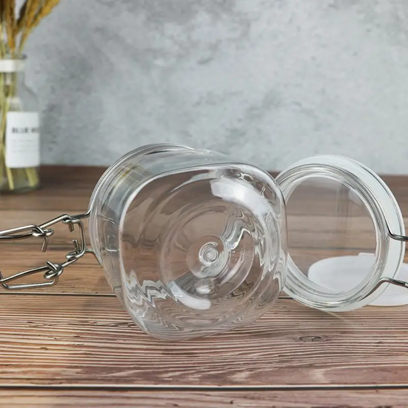 250ML Plastic Square Clip Top Storage Jar With Airtight Seal Lid Kitchen Food Container Tableware Preserving Cosmetic Cream Orga