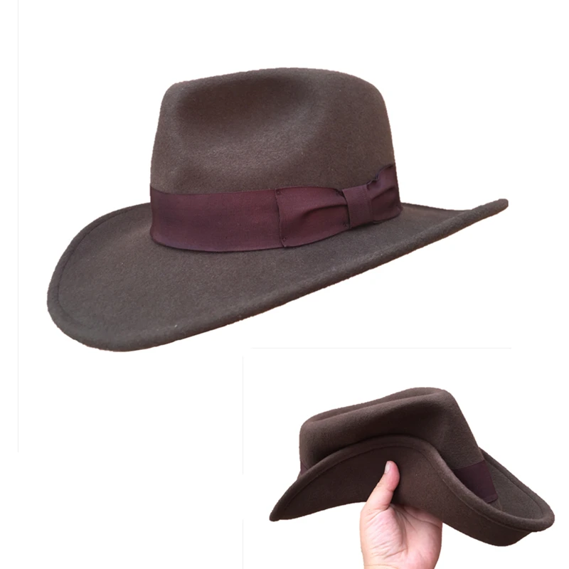 Brown Crushable Cowboy  Fedora Hats Indiana Jones Outback Hat -Simple Package