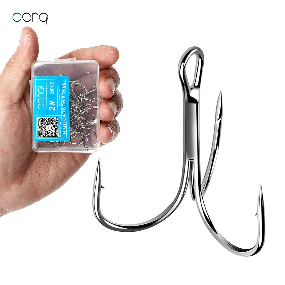 

DONQL 20pcs/Box High Carbon Steel Fishing Hooks Treble Hook for Carp Sea Fishing Overturned sharping Fishooks Fish Tool