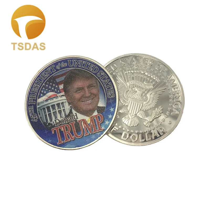Free Shipping Souvnir Coin 1pc America Colorful Donald Trump & White House Silver Plated Ornament Coins|donald trump|coin ornamentscoin coins |