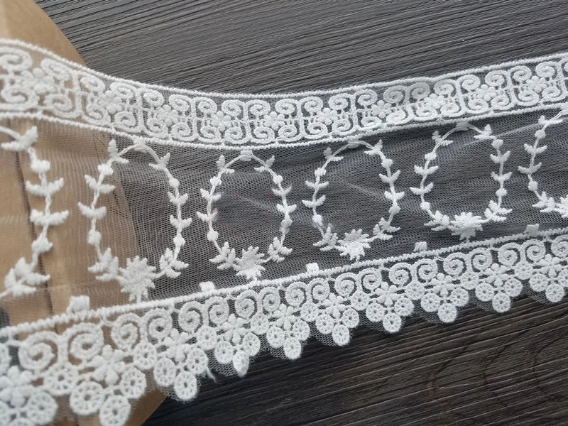 

12cm 4.72" wide 10 yard ivory tulle mesh gauze 2 sides embroidered tapes lace trim ribbon clothing dress fabric 27117CQL4K165