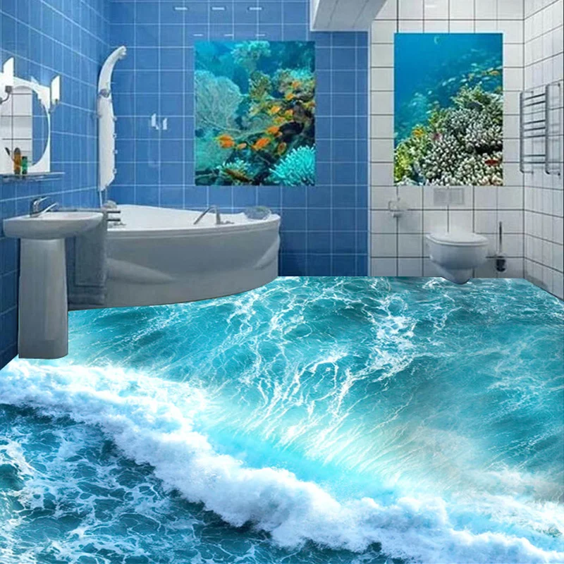 

beibehang Custom Floor Mural 3D Stereoscopic Ocean Seawater Bedroom Bathroom Floor Wallpaper PVC Waterproof Self-adhesion