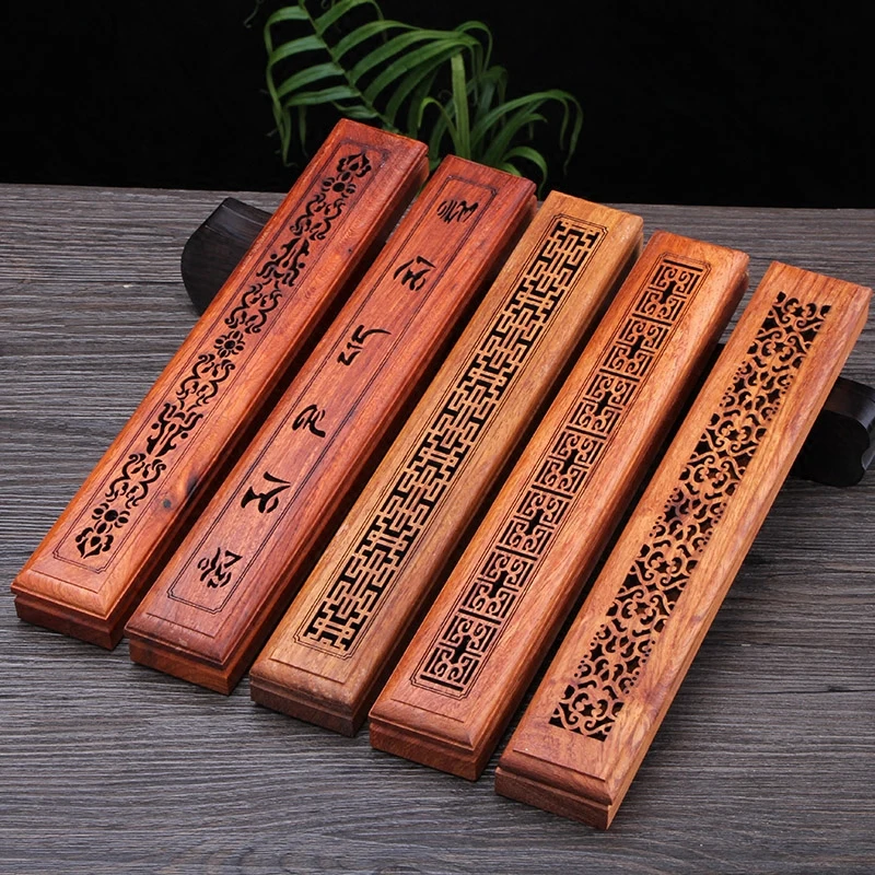 

Zen Rosewood Incense Burner Stick Tube Hollow Incense Box Wood Joss Stick Storage Box Cotton Packing Bag with Fireproof Cotton