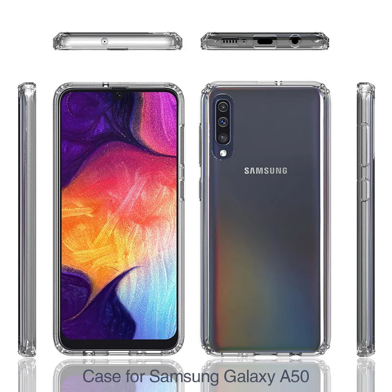 Чехол для samsung A50, TPU, бампер, Жесткий ПК, акриловый, прозрачный, гибридный, Кристальный, для телефона, чехол для samsung Galaxy A50 A 50 A505F A505