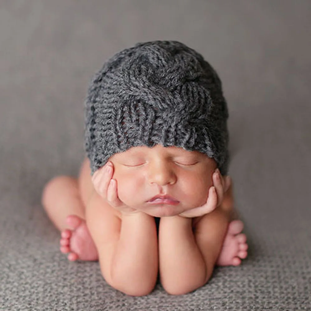 Newborn Hat warm winter baby wool hat hedging boy and girl small cap Cable Knit Beanie hats newborn photography props | Детская одежда