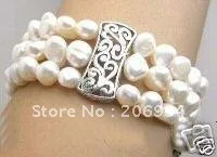 Браслет из натурального пресноводного белого жемчуга 3 ряда | Украшения и