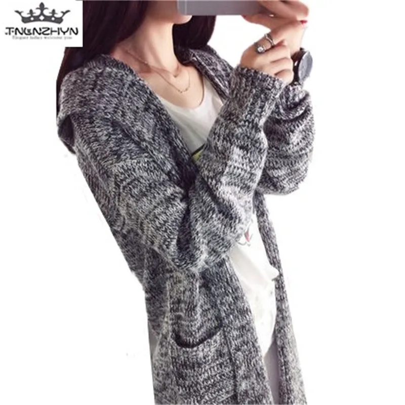 

tnlnzhyn 2019 Autumn Winter Women Sweater Cardigans Loose Hooded Knitting Cardigan Female Warm Cardigan Outerwear Tops Y528