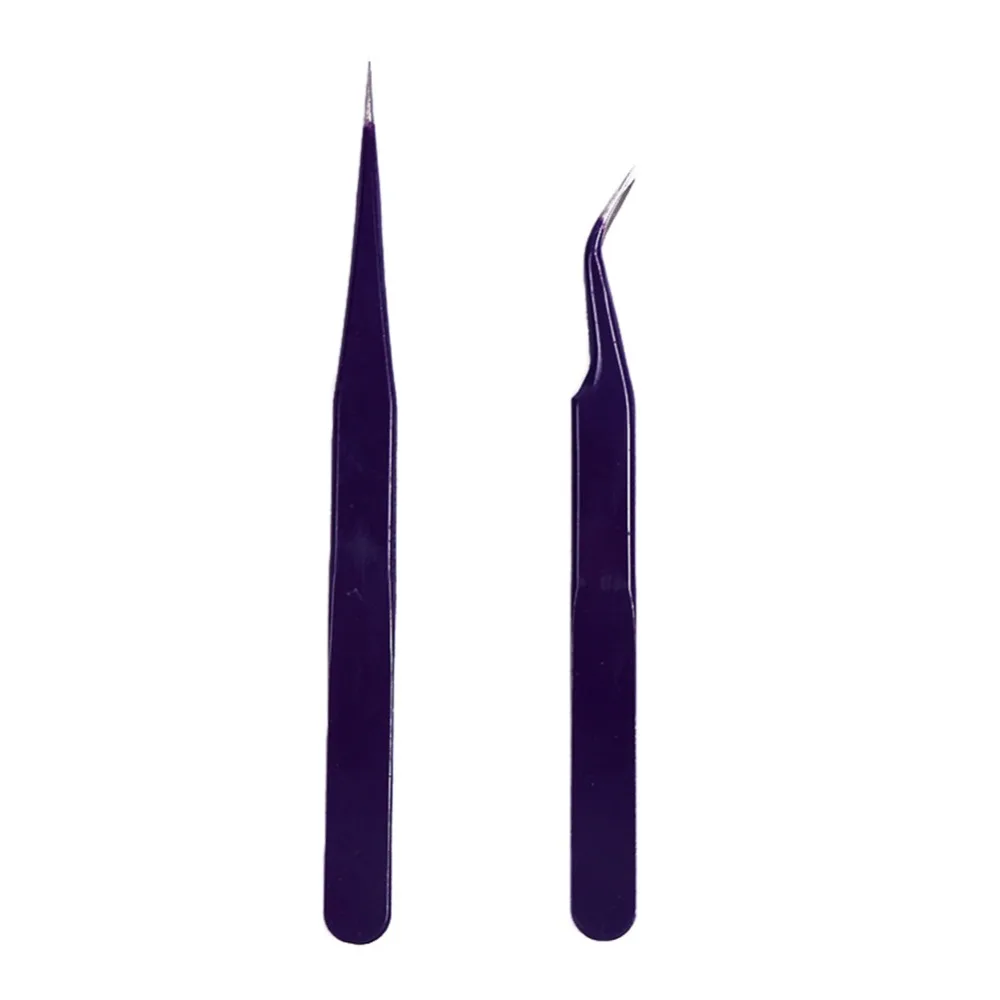 2PCS Professional Mink Eyelash Extension Tweezers Straight and Bend Stainless Steel Anti static False Tweezer #260783 | Красота и