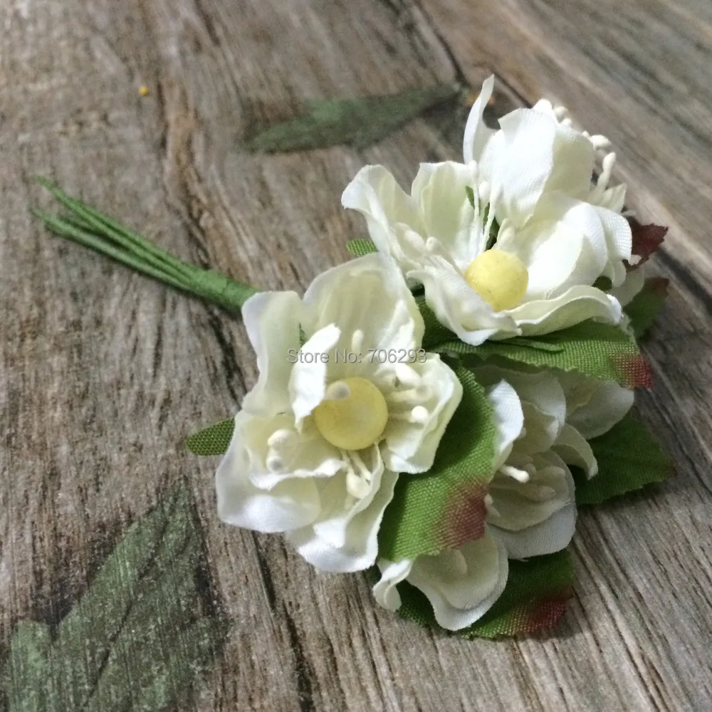 Новинка 2014 3 см (72 шт./лот) белый цвет тутовидная ткань цветочный букет/проволочный