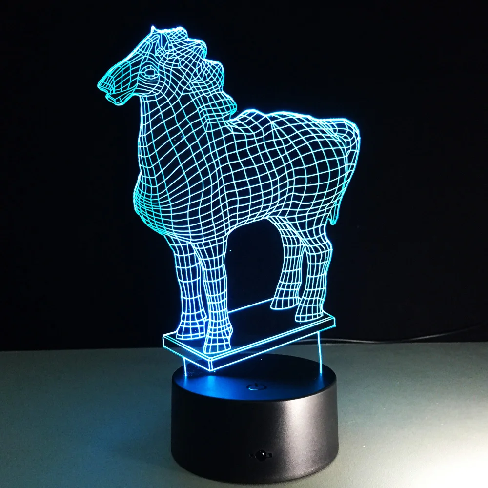 Лошадь статуи 7 цветов Творческий 3D вулканической лавы светильник лошадь