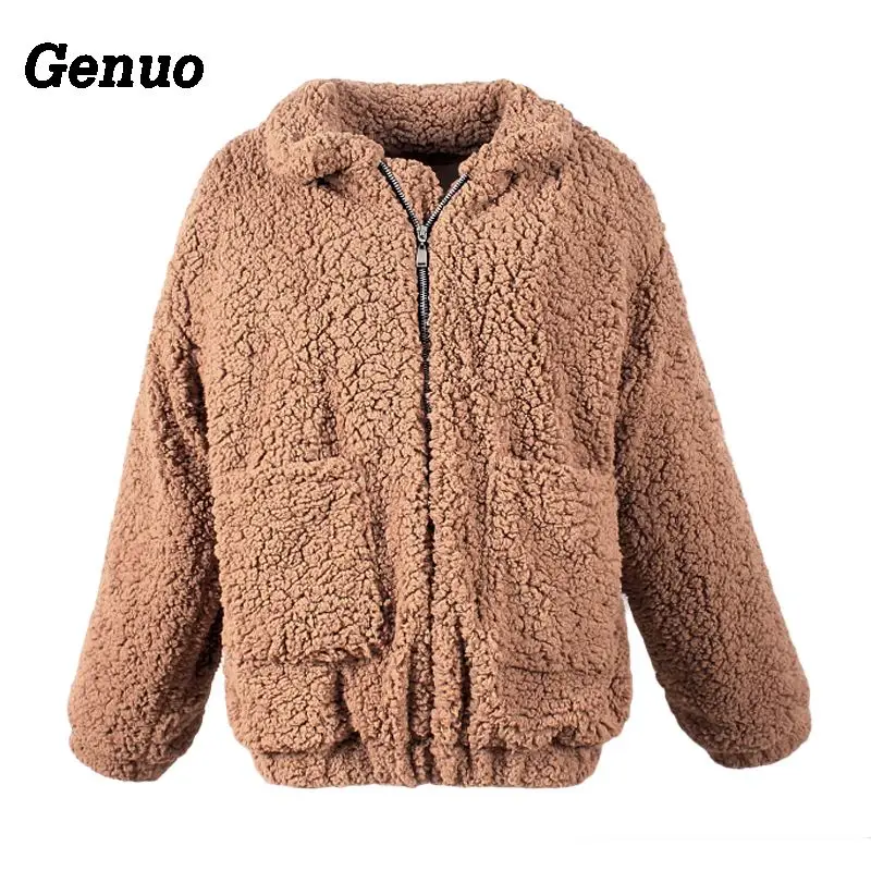 

Genuo Women Fashion Fluffy Shaggy Faux Fur Warm Winter Coat Cardigan Bomber Jacket Lady Coats Zipper Outwear Jackets Streetwear
