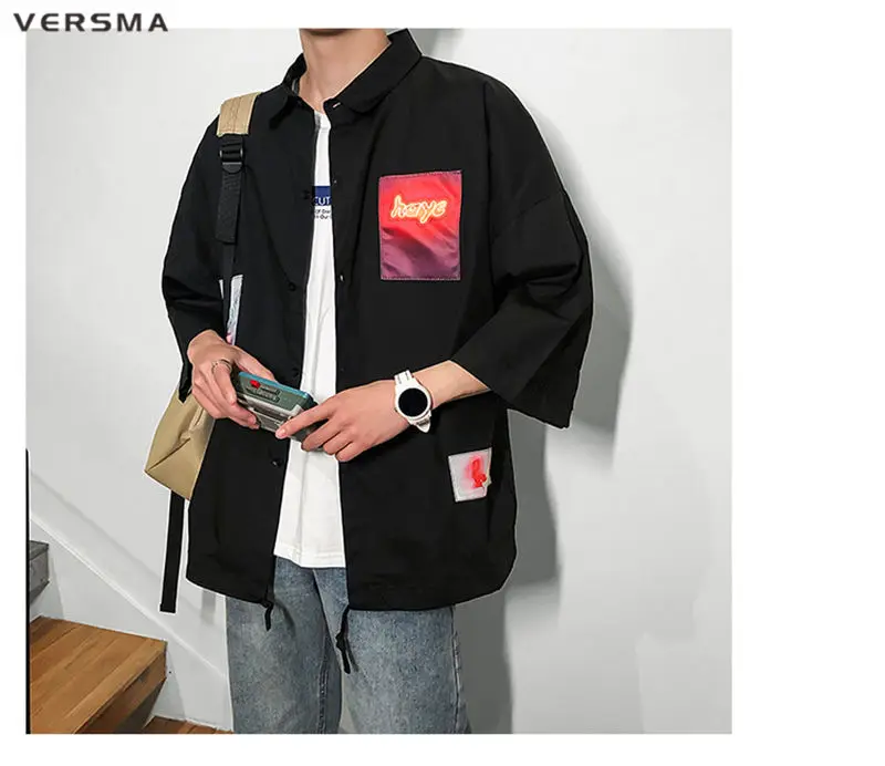 VERSMA,, японский стиль Харадзюку, BF, мультяшный принт, хлопок, мужские рубашки, летние, повседневные, хип-хоп, свободные, мужские рубашки, 5XL