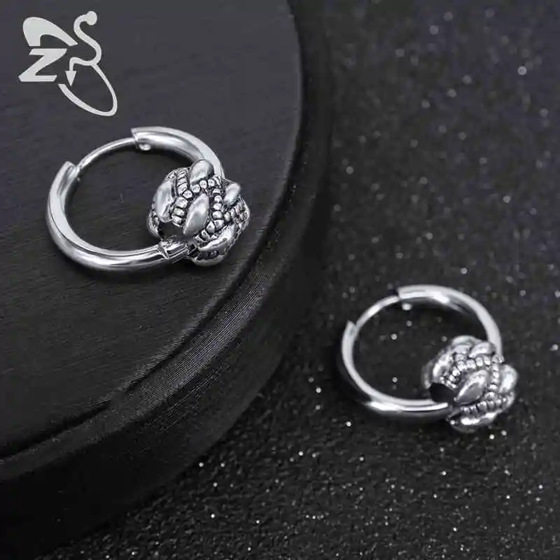 Круглые серьги-кольца ZS маленькие из нержавеющей стали винтажные Серебристые в