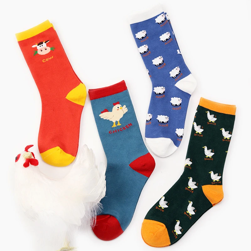 

2020 Cows,Goose,Chicken,Sheep Socks Women Unisex Hipster Socks Cotton Short Cozy Farm Animals Cute Socks Female Men Zoo Pop Soks