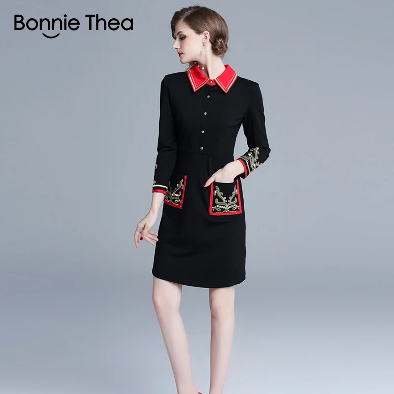 Женское черное вечернее платье Bonnie Thea с вышивкой женское осеннее Элегантное