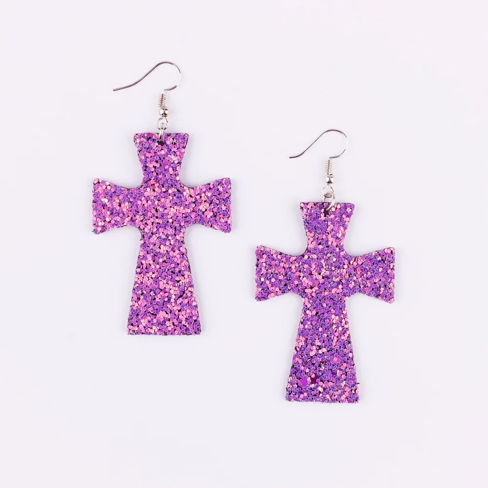 ZWPON Fashion Lightweight Glitters Sequin Dangle Pendants Leather Cross Earrings Glitter for Woman | Украшения и аксессуары