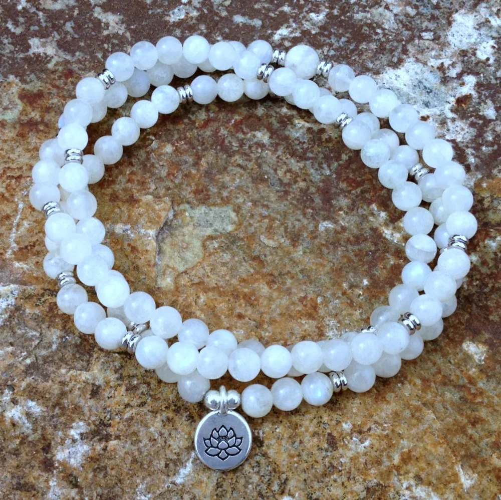 Лунный камень мала 108 ювелирные изделия для йоги буддийская медитация исцеление