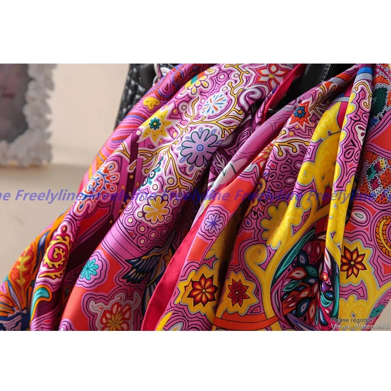 Модный напечатанный ручной рулон 100% шарф из шелковой саржи Бандана Хиджаб