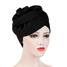 Mulheres muçulmanas grande flor turbante chapéus câncer quimio gorros boné hijab plissado envoltório cabeça capa perda de cabelo acessórios (3)