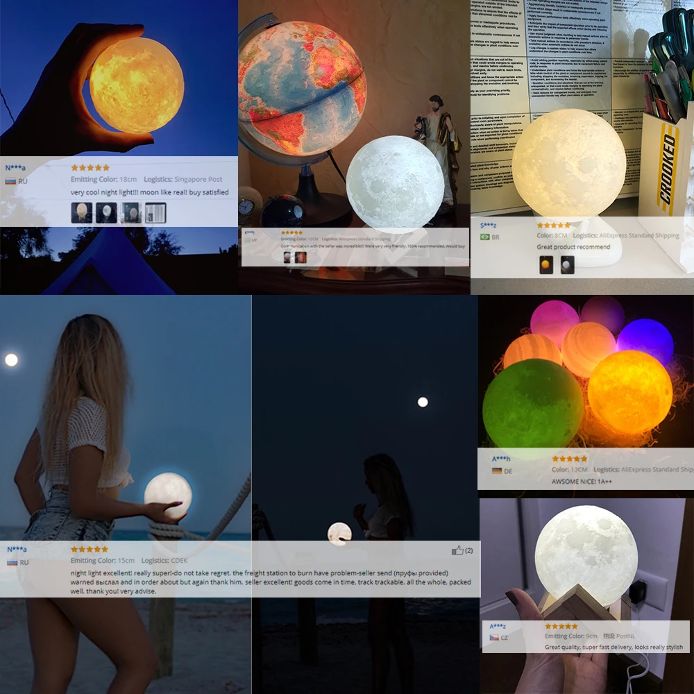 Светодиодная подсветка под шкаф Luminaria Перезаряжаемые 3D печать Луны лампы