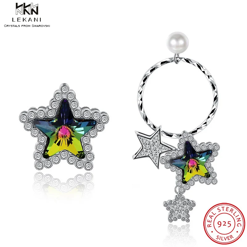 Женские круглые серьги с кристаллами LEKANI Swarovski висячие из серебра 925 пробы