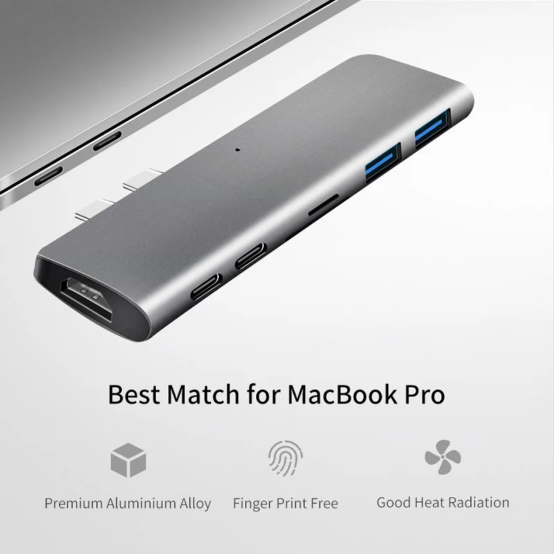 Адаптер концентратор Snowkids Type C на HDMI 4K Thunderbolt 3 USB 0 TF SD PD для MacBook Pro 2019 Air 2020 13 3|USB-хабы|