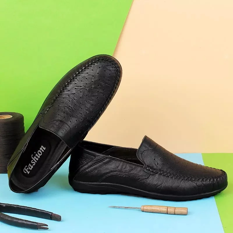 LAISUMK Big Size Handmade Genuine Leather Men Loafers Soft Driving Moccasins Brand Casual Shoes Slip On Flats | Обувь