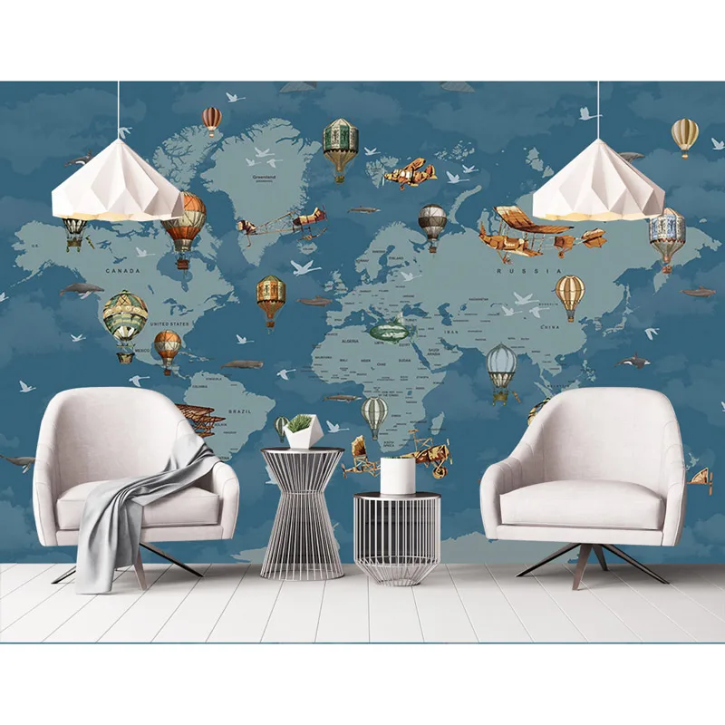 Мультяшная карта мира фото настенная бумага фрески 3D детская комната настенные