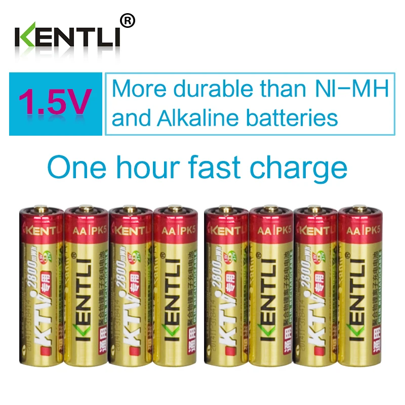 8 шт./лот KENTLI 1,5 v AA 2800mWh литий-ионный Литий-полимерный PK5 литиевая батарея для беспроводной микрофонной камеры и т. Д.