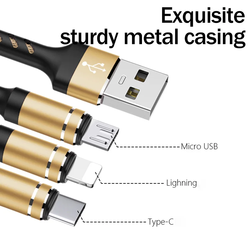 3 в 1 USB кабель для телефона передачи данных быстрой зарядки Android Type C мобильного Apple