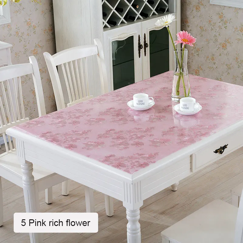 5 Pink rich flower Скатерть из мягкого стекла ПВХ толщиной 1 мм, водонепроницаемая, масляная, анти-Горячая скатерть, высокое качество, для кухни, дома, кофе, коврик, покрытие для стола - Цвет: 5 Pink rich flower