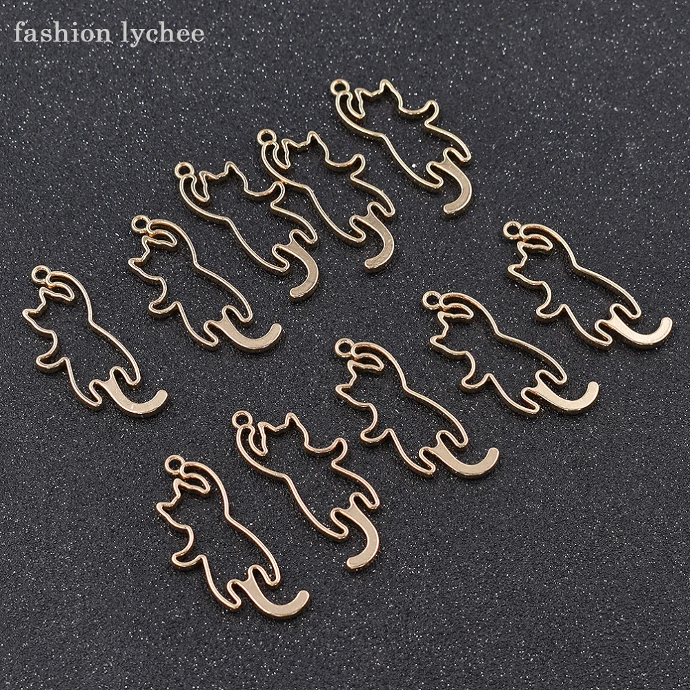 

fashion lychee 10pcs Lovely Metal Animals Cat Flower Clover Hollow Frame For Women DIY Jewelry Making Components