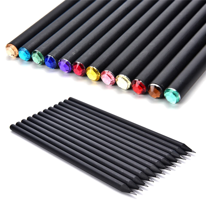 

12Pcs Pencil Hb Diamond Color Pencil Stationery Items Drawing Supplies Cute Pencils For School Basswood Office School Cute 18cm