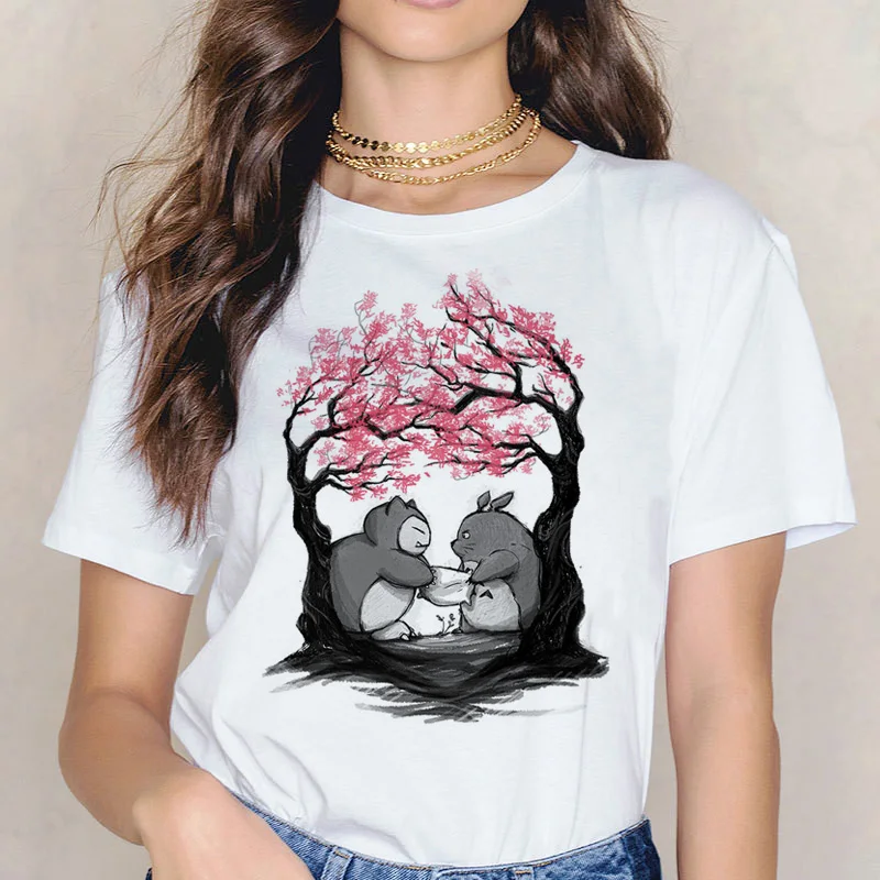 Totoro, забавная женская футболка с принтом, Женская японская футболка, Хаяо Миядзаки, футболка, футболки, Мультяшные аниме Харадзюку - Цвет: 5742
