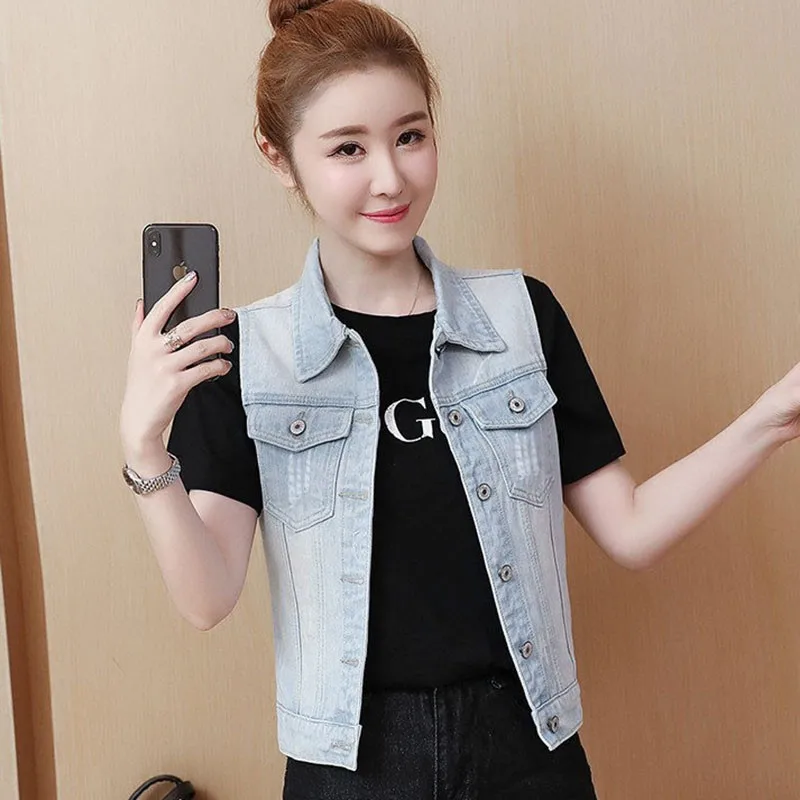 Женский джинсовый жилет в европейском и американском стиле короткая однобортная