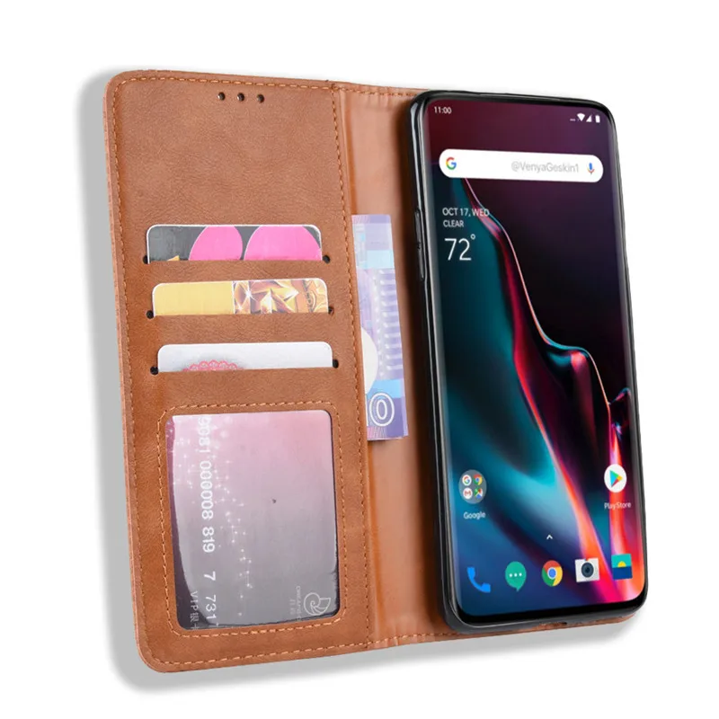 Магнитный кожаный чехол-кошелек для OnePlus 7 чехол Pro с отделением карт откидной