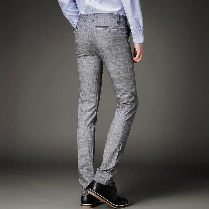 Модные мужские летние костюмы брюки клетчатые корейский стиль Человек Slim Fit