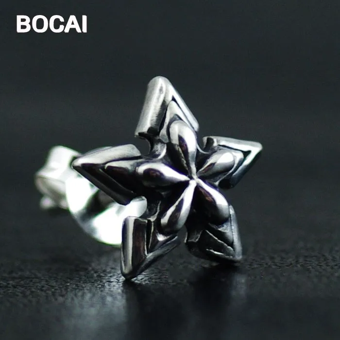 Серьги гвоздики Batarangs из тайского серебра с пятиконечной звездой|stud earrings|star stud