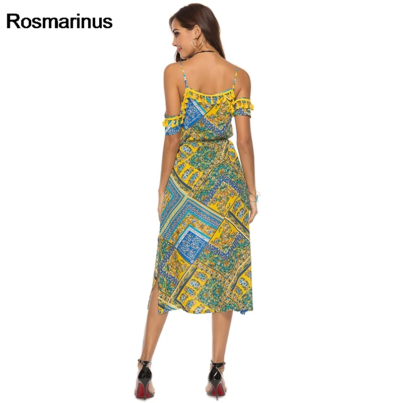 Rosmarinus Boho пляжное платье желтого цвета с ретро принтом винтажное богемное Платье