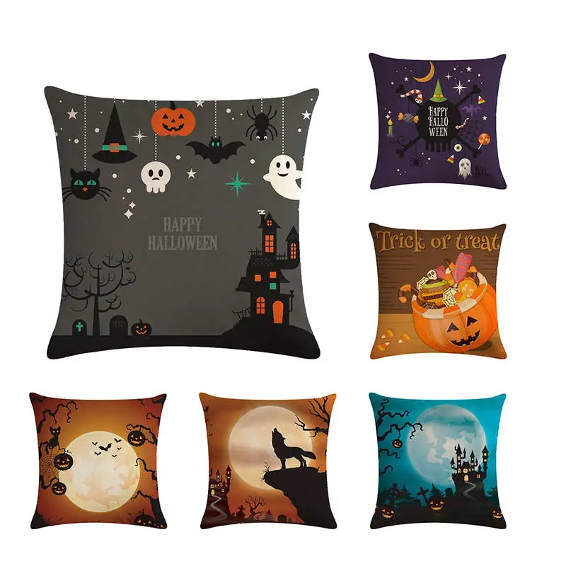 

Halloween Peach Skin Pillow Cover Pumpkin Night Wolf Sofa Cushion Cover Decorative Throw Pillowcase Car Seat Pillow Cover ZY714