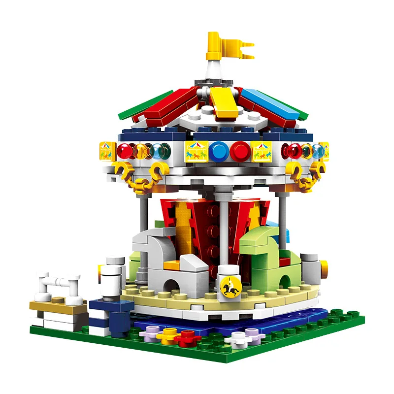 

[New] 343Pcs/set DIY Amusement park 360 degrees merry go round Building blocks funny assembles game carousel toy child kids gift