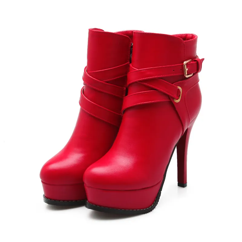 

ENMAYLA Shoes Woman Big Size 34-43 Zippers High Heels Winter Platform Shoes Sexy Ankle Boots for Women Fashion Boots Buckle