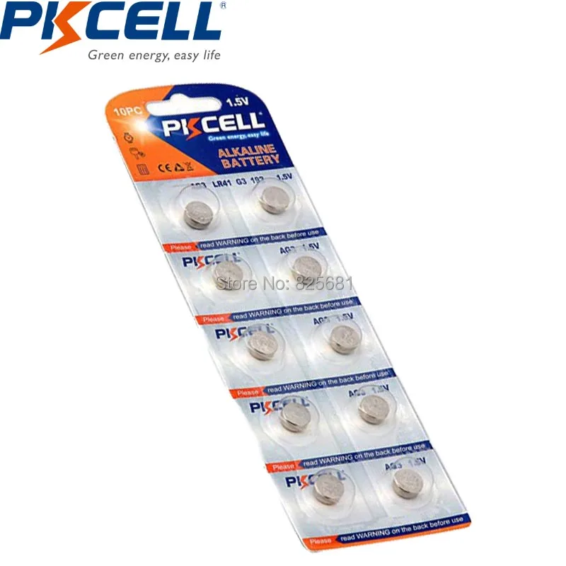 300 шт. PKCELL часы батарея AG3 lr41 1 5 v 35mah SR41 G3 RW87 LR1120 Akaline кнопочный Аккумулятор для