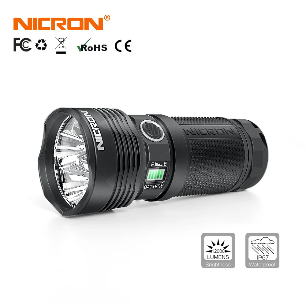 NICRON крари яркий тактический фонарик 18650 Батарея 12 000LM 346 м 30 000CD 29 Вт