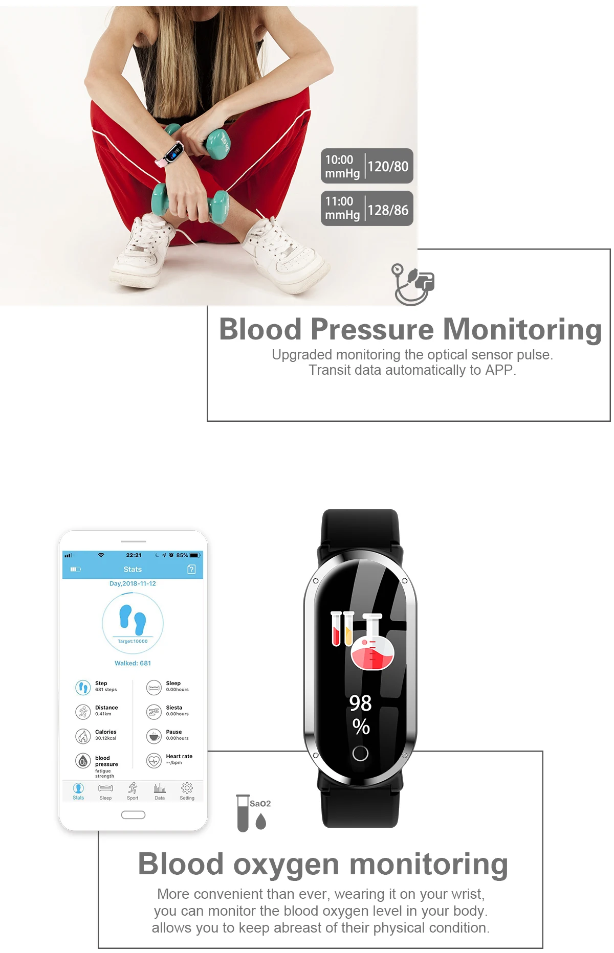 Uhoofit умный браслет для мужчин и женщин фитнес-браслет пульсометр Монитор артериального давления фитнес-трекер часы спортивный браслет шагомер