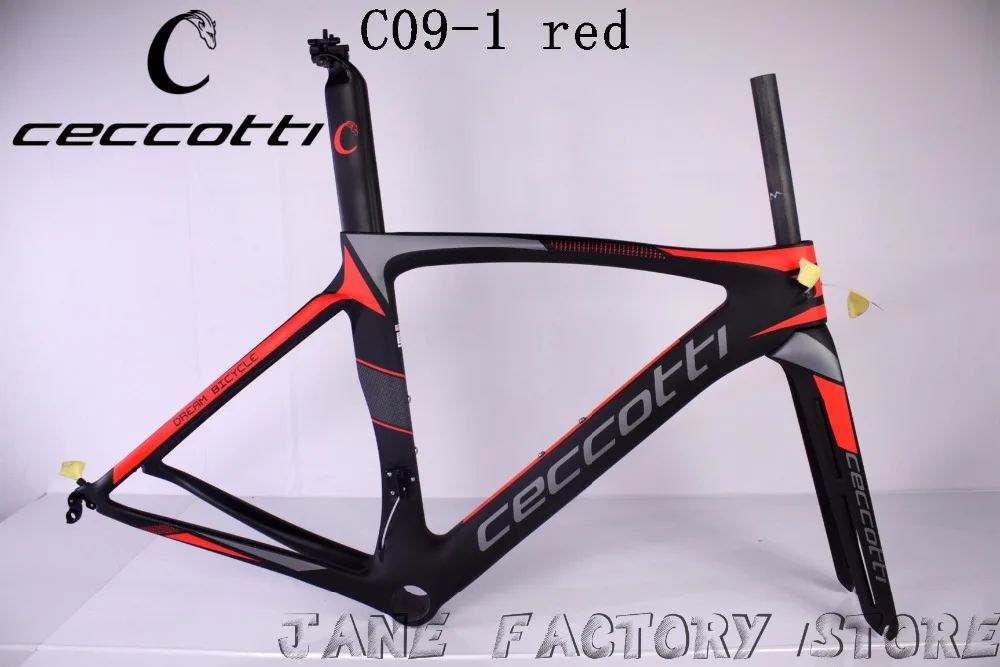 C09 1 красный цвет CECCOTTI углеродный дорожный велосипед рама t1000 UD углеродное седло