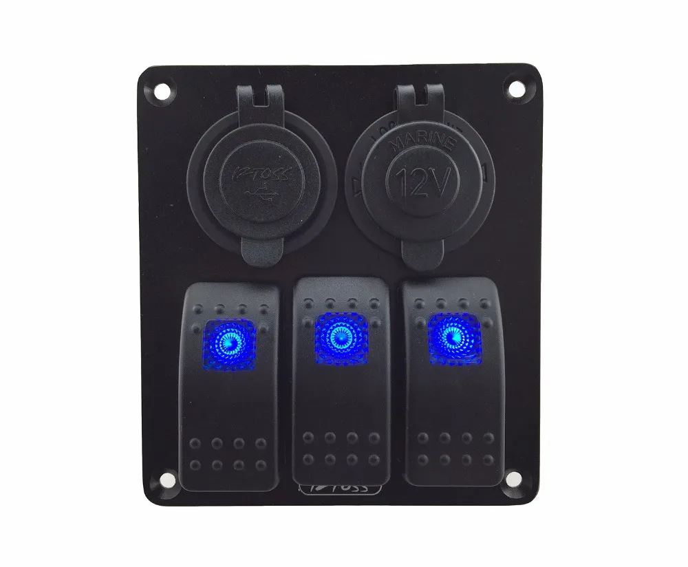 12V/24V 3 Gang кулисный переключатель Панель с Мощность гнездо 3.1A Dual USB Wwiring Наборы и наклейка Стикеры этикетки для автомобиля Rv